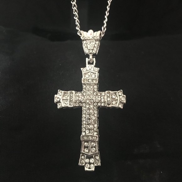 Other - Large Silver Rhinestone Encrusted Cross